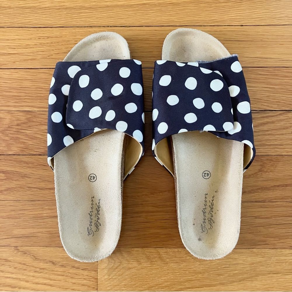 Gudrun Sjoden Black White Lagenlook Polka Dot Slides Sandals Slip Ons 42 11.5